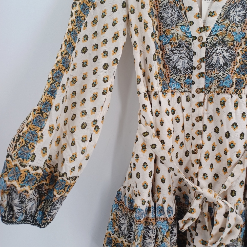 Anthropologie Floral Puff Sleeve Mini Dress Cotton XS - Picture 7 of 14